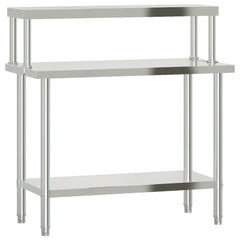 vidaXL Kitchen Work Table with Overshelf 110x55x120 cm Stainless Steel 2