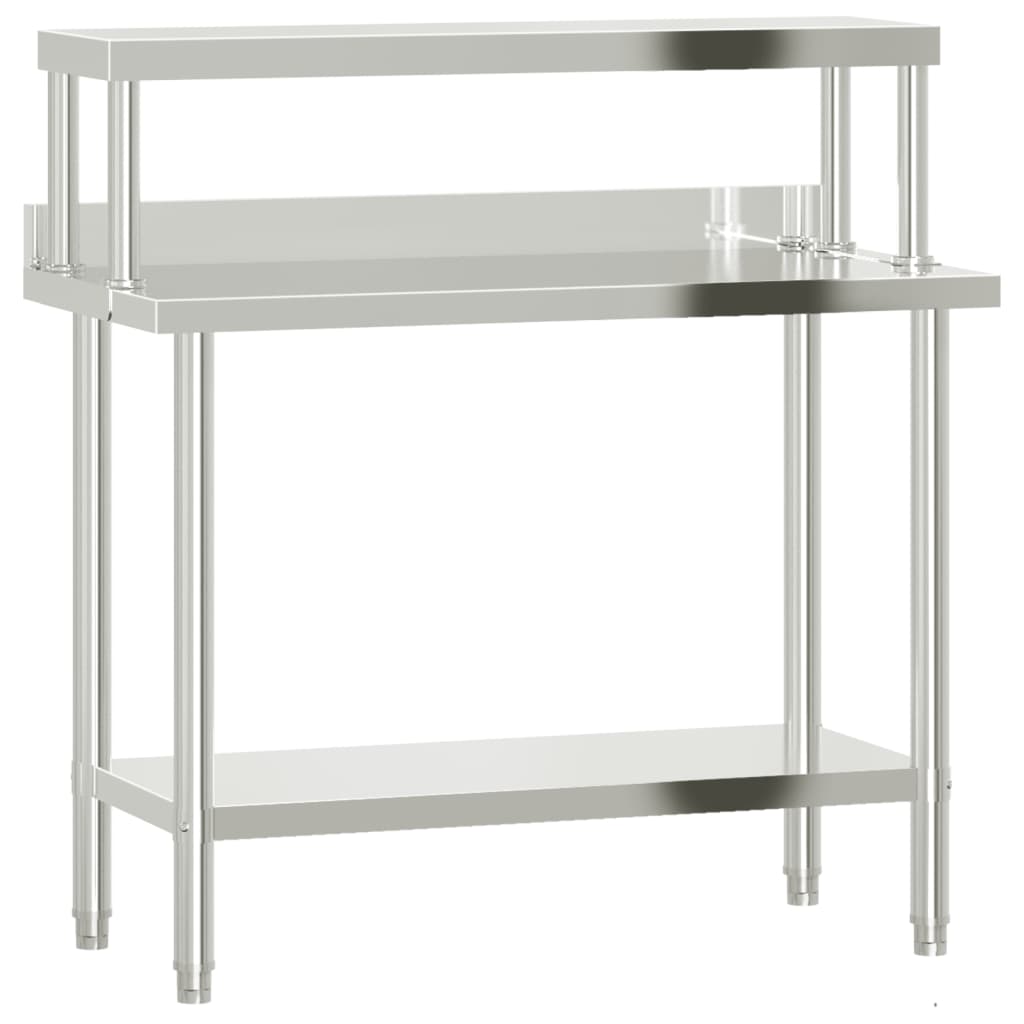 vidaXL Kitchen Work Table with Overshelf 110x55x120 cm Stainless Steel 2