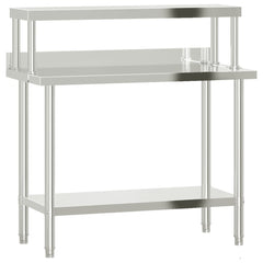 vidaXL Kitchen Work Table with Overshelf 110x55x120 cm Stainless Steel 2