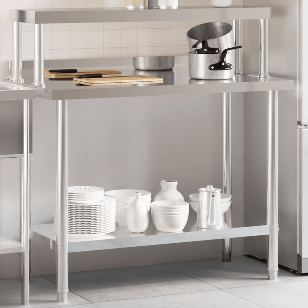 Kitchen Work Table with Overshelf 110x55x120 cm Stainless Steel 1