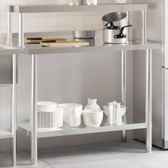 Kitchen Work Table with Overshelf 110x55x120 cm Stainless Steel 1