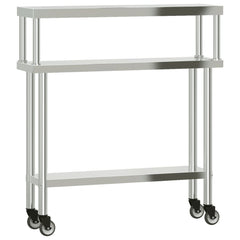 vidaXL Kitchen Work Table with Overshelf 110x30x120 cm Stainless Steel 2