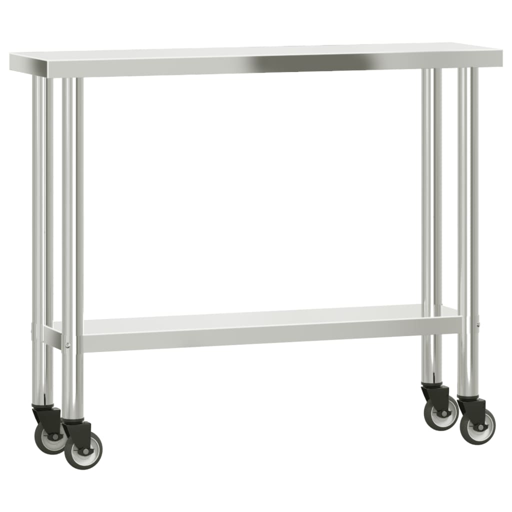 vidaXL Kitchen Work Table with Overshelf 110x30x120 cm Stainless Steel 4