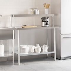 vidaXL Kitchen Work Table with Overshelf 110x55x120 cm Stainless Steel 3