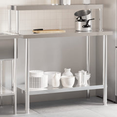 vidaXL Kitchen Work Table with Overshelf 110x55x120 cm Stainless Steel 1