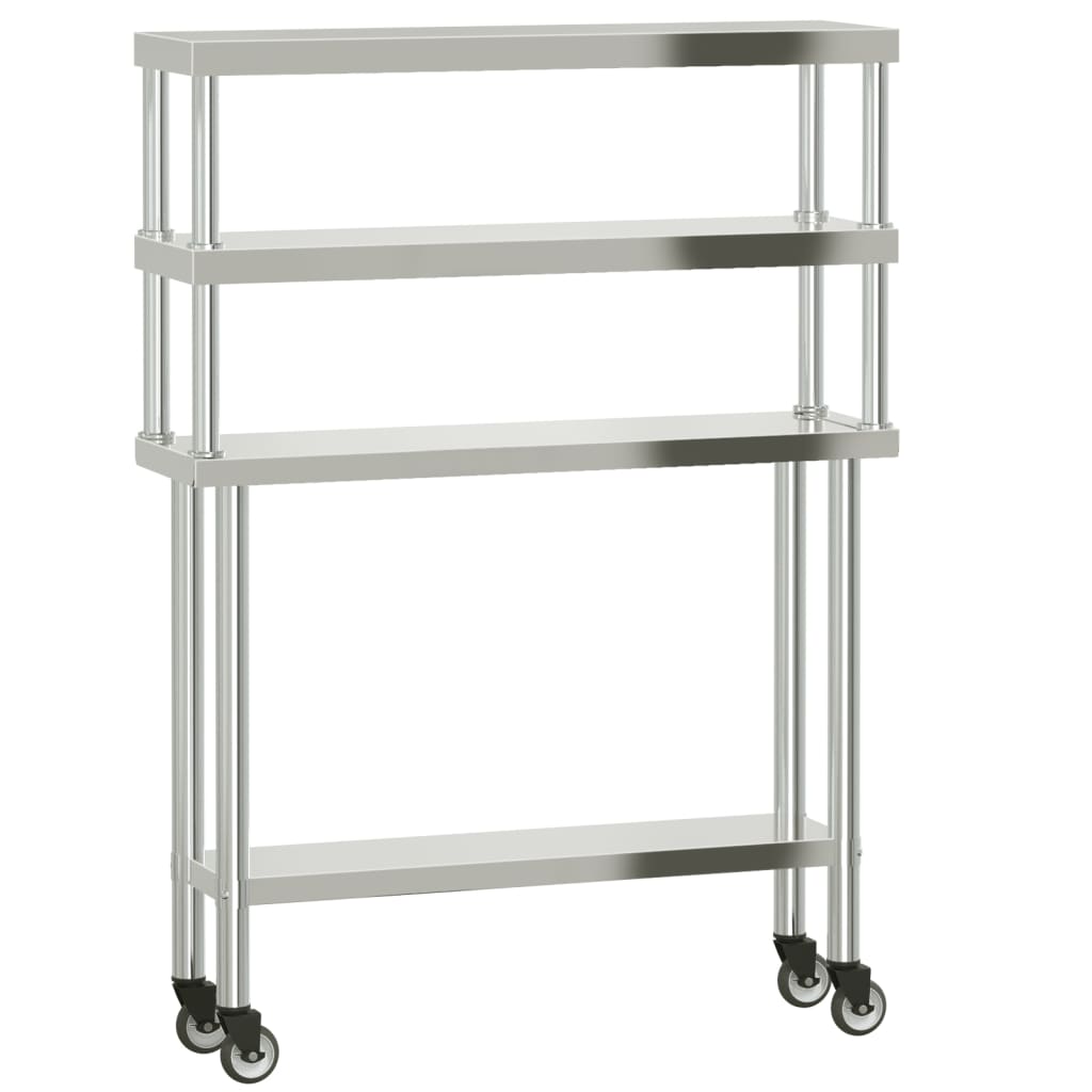 vidaXL Kitchen Work Table with Overshelf 110x30x150 cm Stainless Steel 2