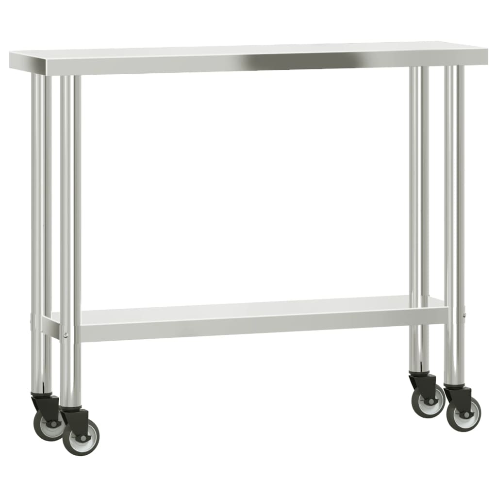 vidaXL Kitchen Work Table with Overshelf 110x30x150 cm Stainless Steel 4