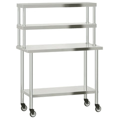 vidaXL Kitchen Work Table with Overshelf 110x55x150 cm Stainless Steel 2