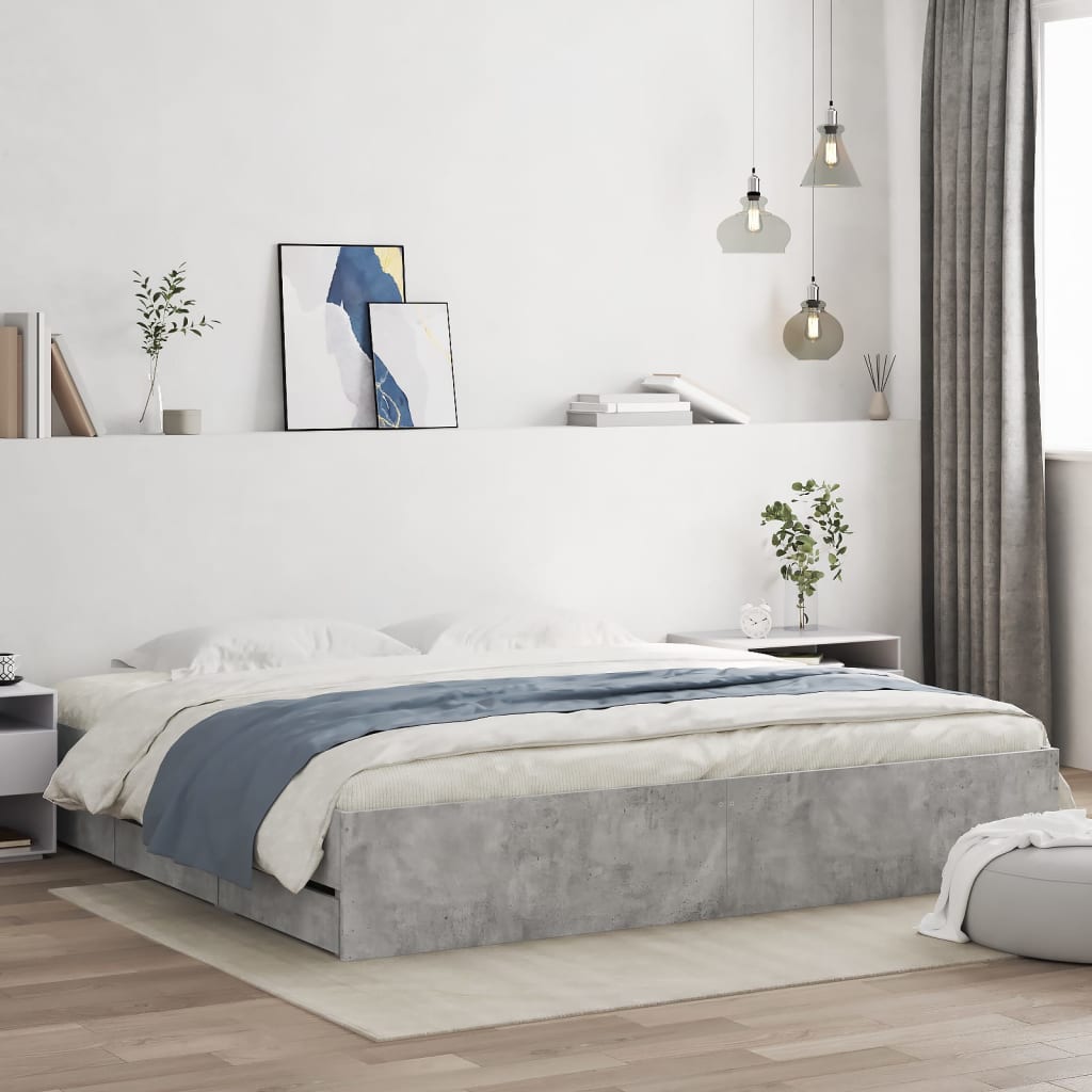 Bed Frame with Drawers without Mattress 160x200 cm Concrete grey