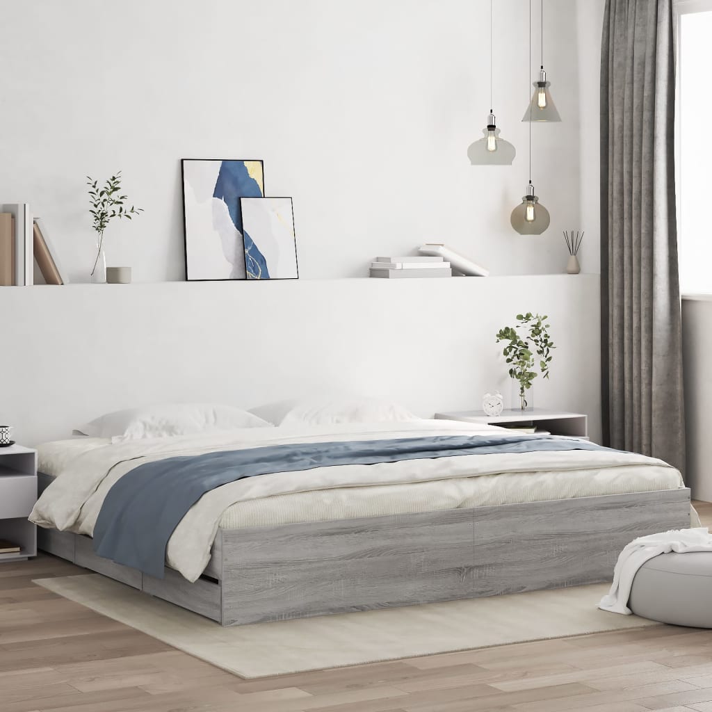Bed Frame with Drawers without Mattress 160x200 cm Grey sonoma