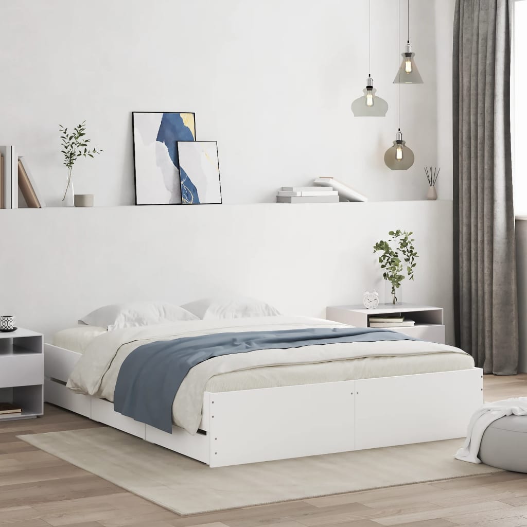 Bed Frame with Drawers without Mattress 140x200 cm White