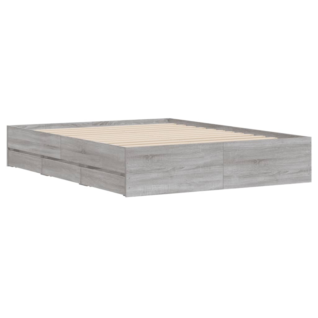 Bed Frame with Drawers without Mattress 140x200 cm Grey sonoma