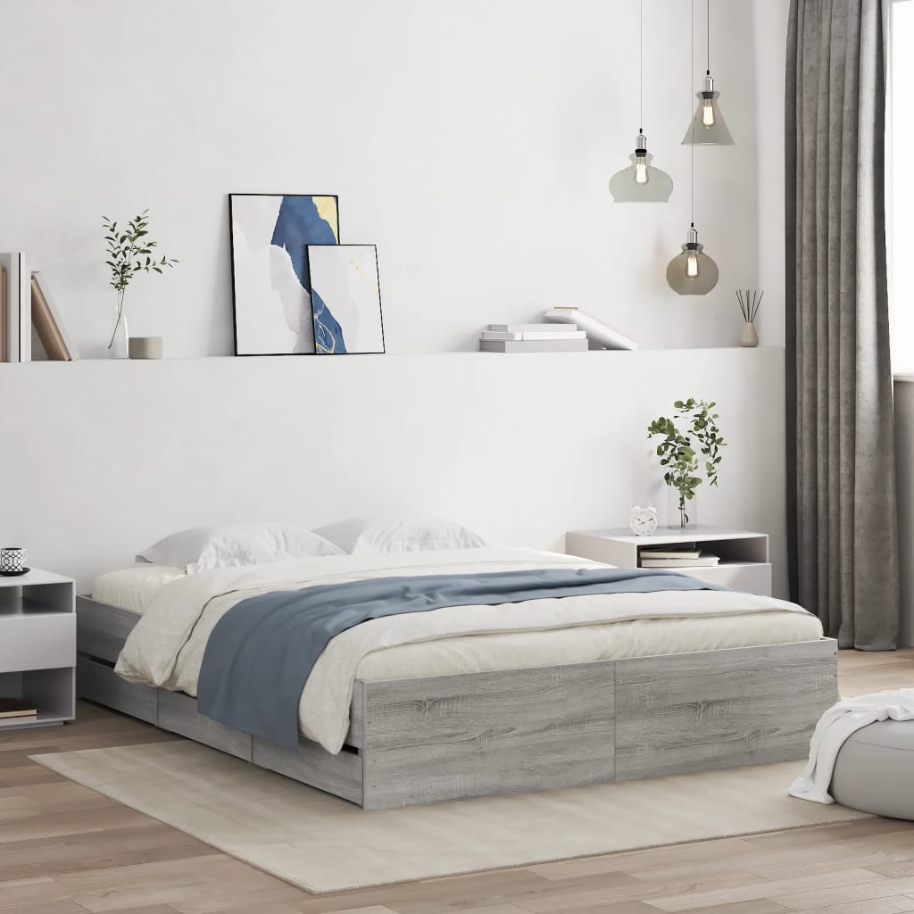Bed Frame with Drawers without Mattress 140x200 cm Grey sonoma