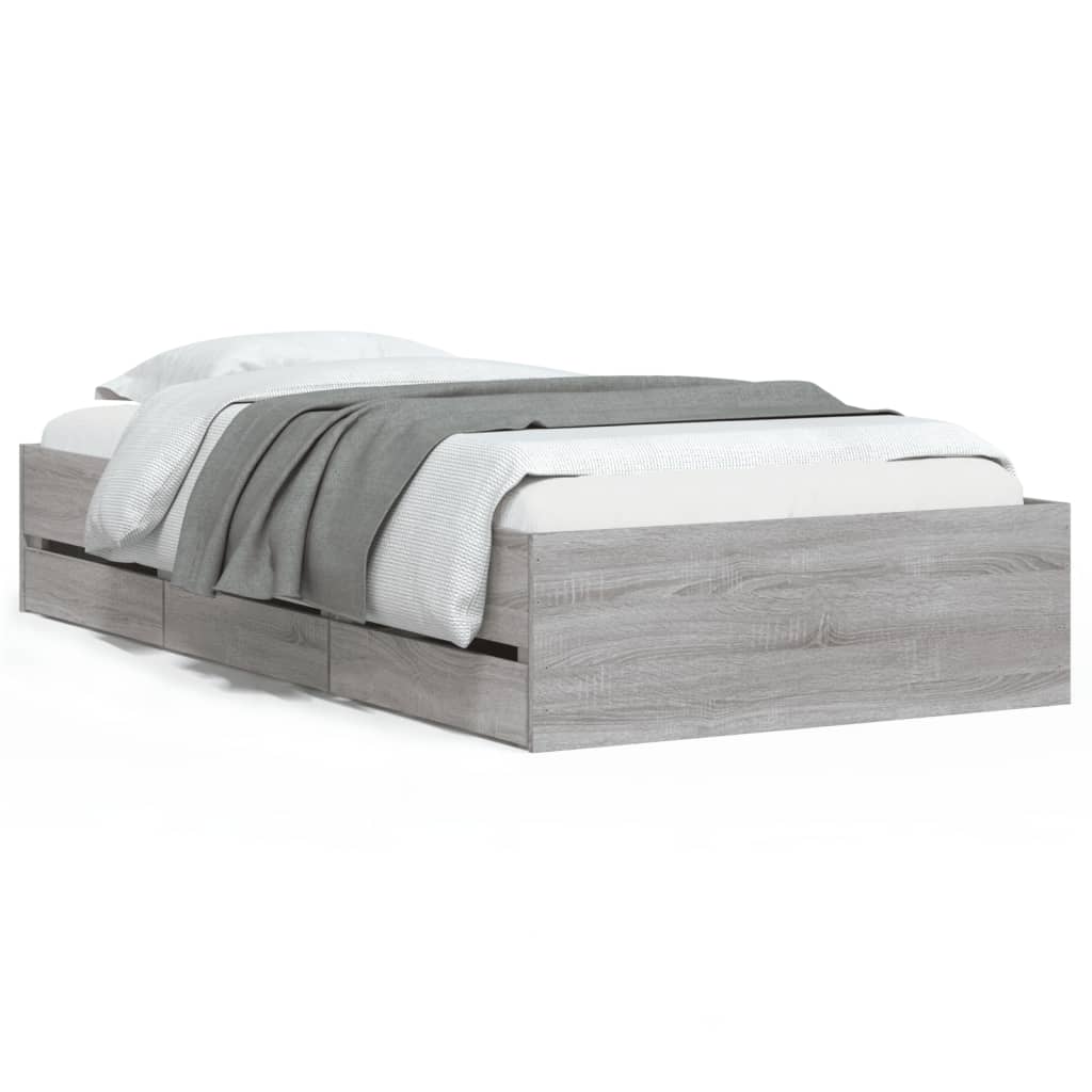 Bed Frame with Drawers without Mattress 90x200 cm Grey sonoma