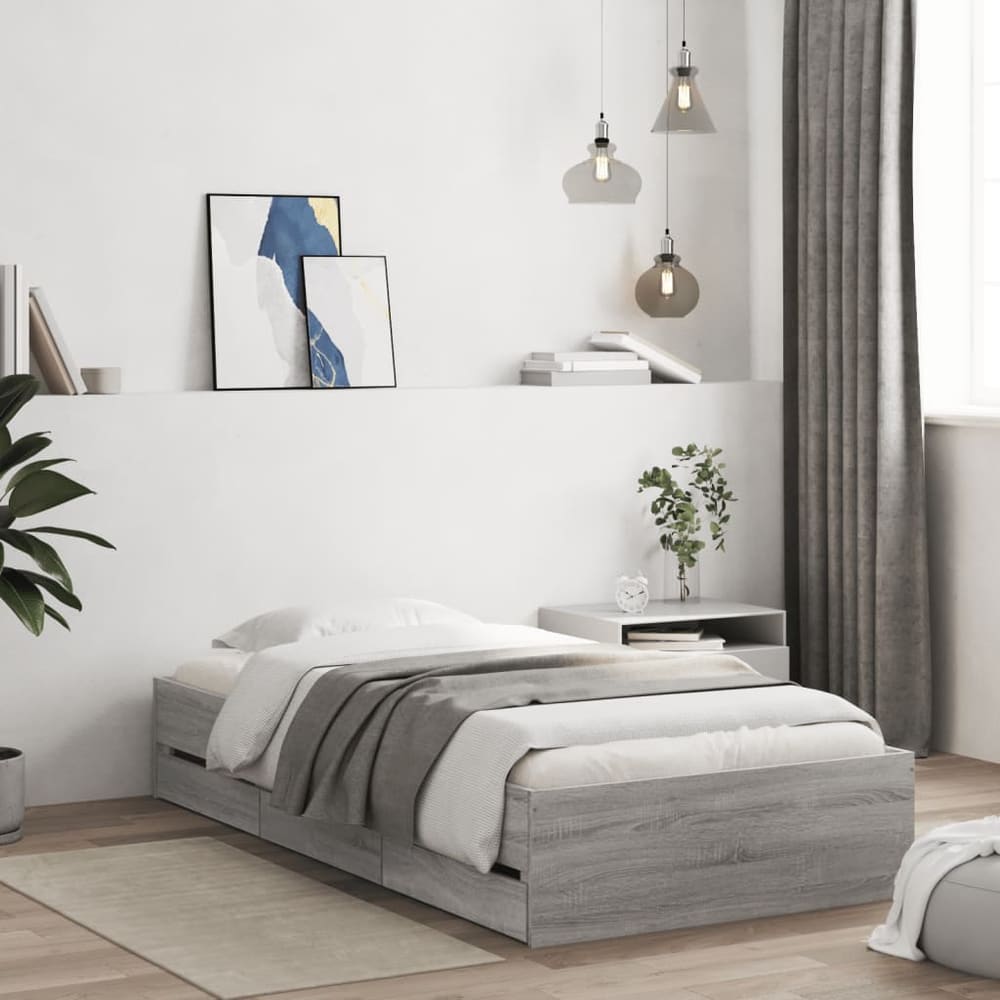 Bed Frame with Drawers without Mattress 90x200 cm Grey sonoma