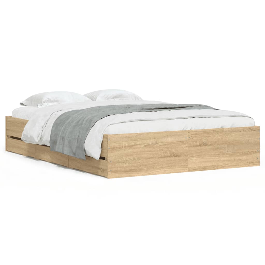 Bed Frame with Drawers without Mattress 135x190 cm Sonoma oak