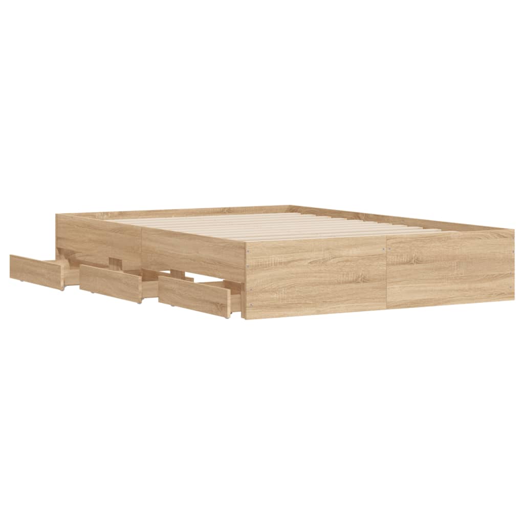 Bed Frame with Drawers without Mattress 135x190 cm Sonoma oak