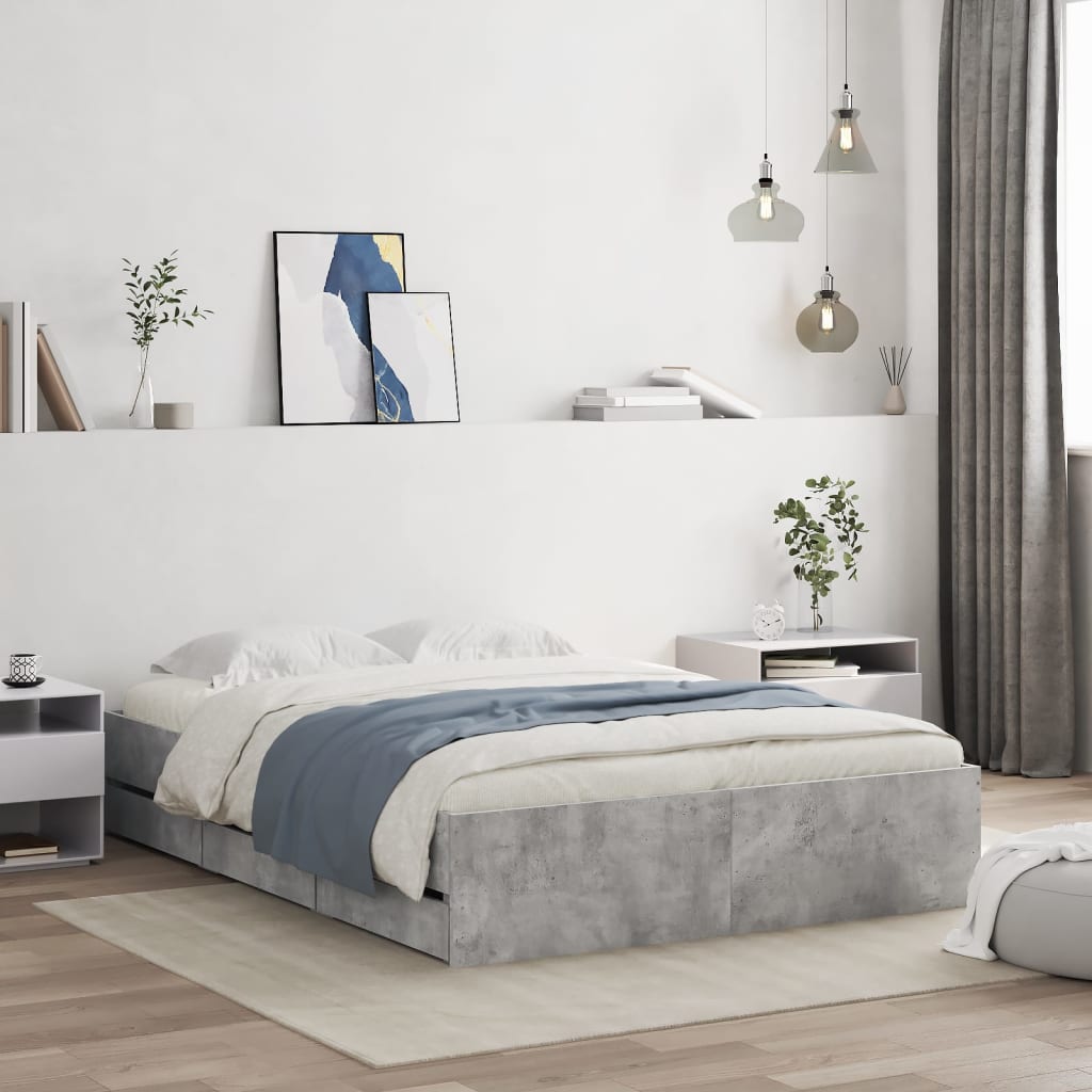 Bed Frame with Drawers without Mattress 135x190 cm Concrete grey