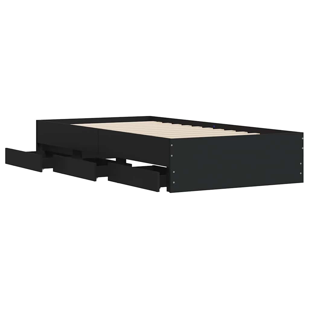 vidaXL Bed Frame with Drawers without Mattress Black 90x190 cm Single 5