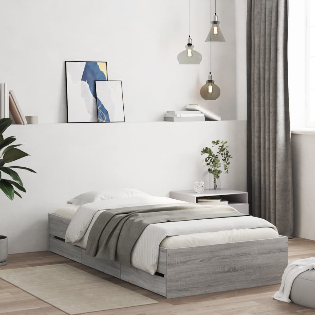 Bed Frame with Drawers without Mattress 90x190 cm Grey sonoma