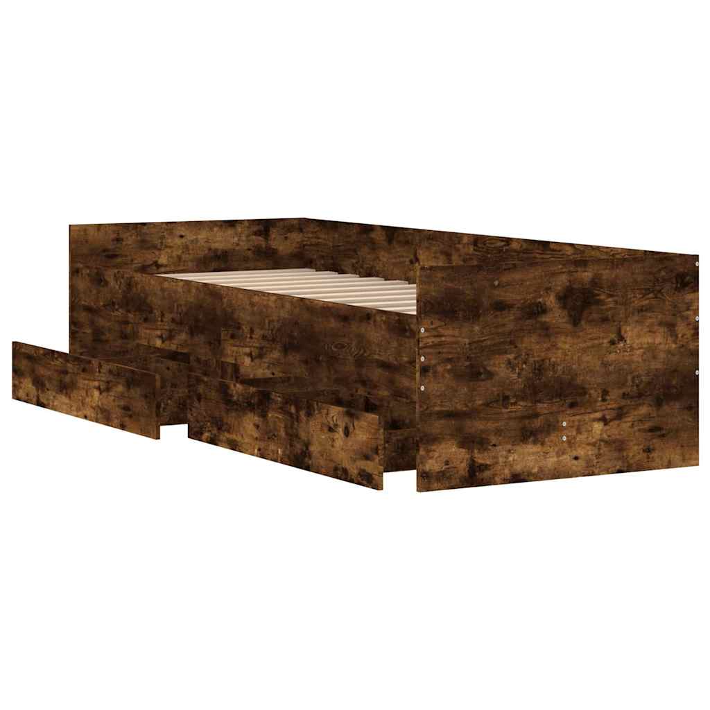Bed Frame with Drawers without Mattress 100x200 cm Smoked oak