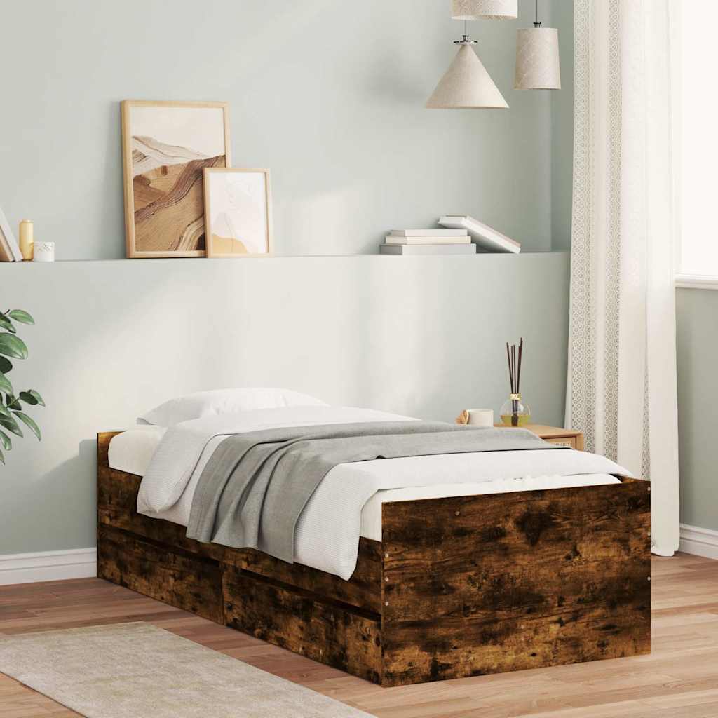 Bed Frame with Drawers without Mattress 100x200 cm Smoked oak