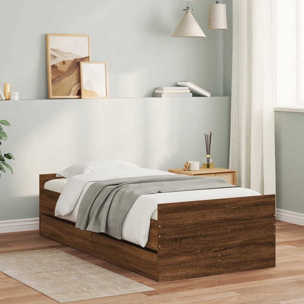 Bed Frame without Mattress Small Single Length 190 cm Brown oak 90 cm