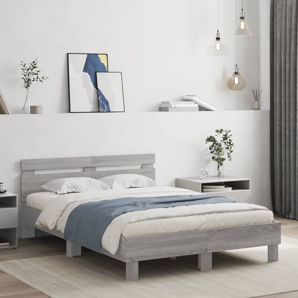 Bed Frame without Mattress 135x190 cm Grey sonoma