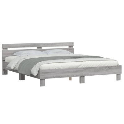 Bed Frame with Headboard and LED Grey Sonoma 180x200 cm Super King Size