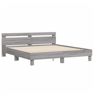 Bed Frame with Headboard and LED Grey Sonoma 180x200 cm Super King Size