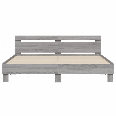 Bed Frame with Headboard and LED Grey Sonoma 180x200 cm Super King Size