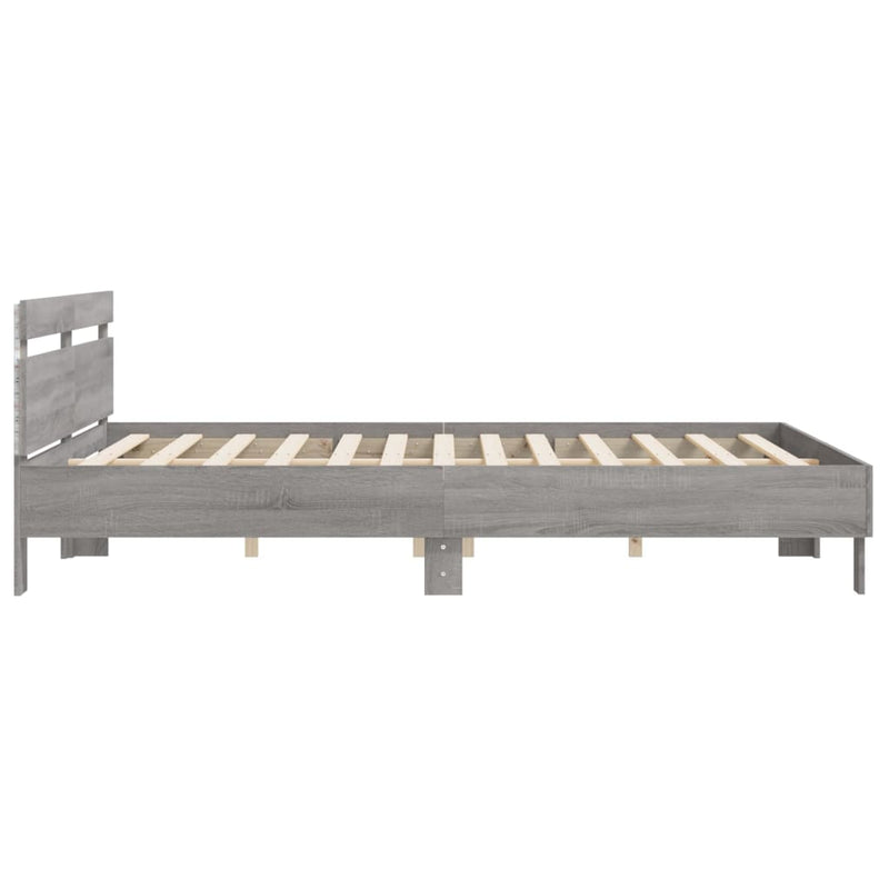 Bed Frame with Headboard and LED Grey Sonoma 180x200 cm Super King Size