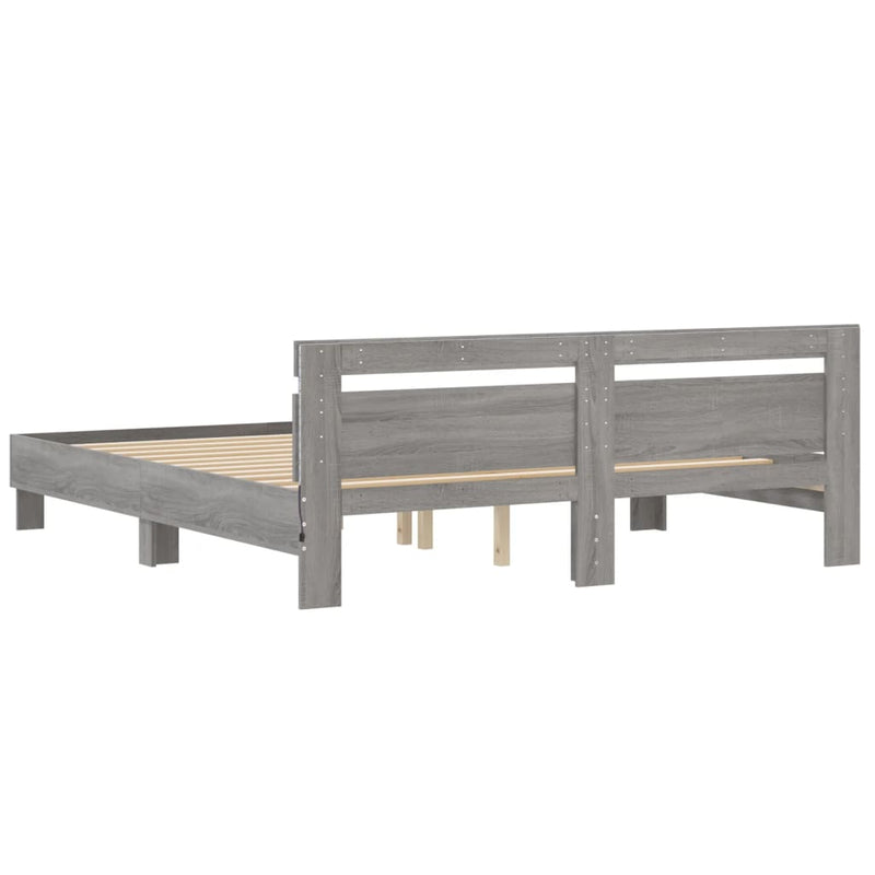 Bed Frame with Headboard and LED Grey Sonoma 180x200 cm Super King Size