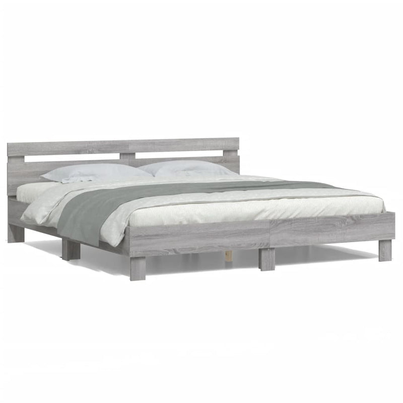 Bed Frame with Headboard and LED Grey Sonoma 180x200 cm Super King Size