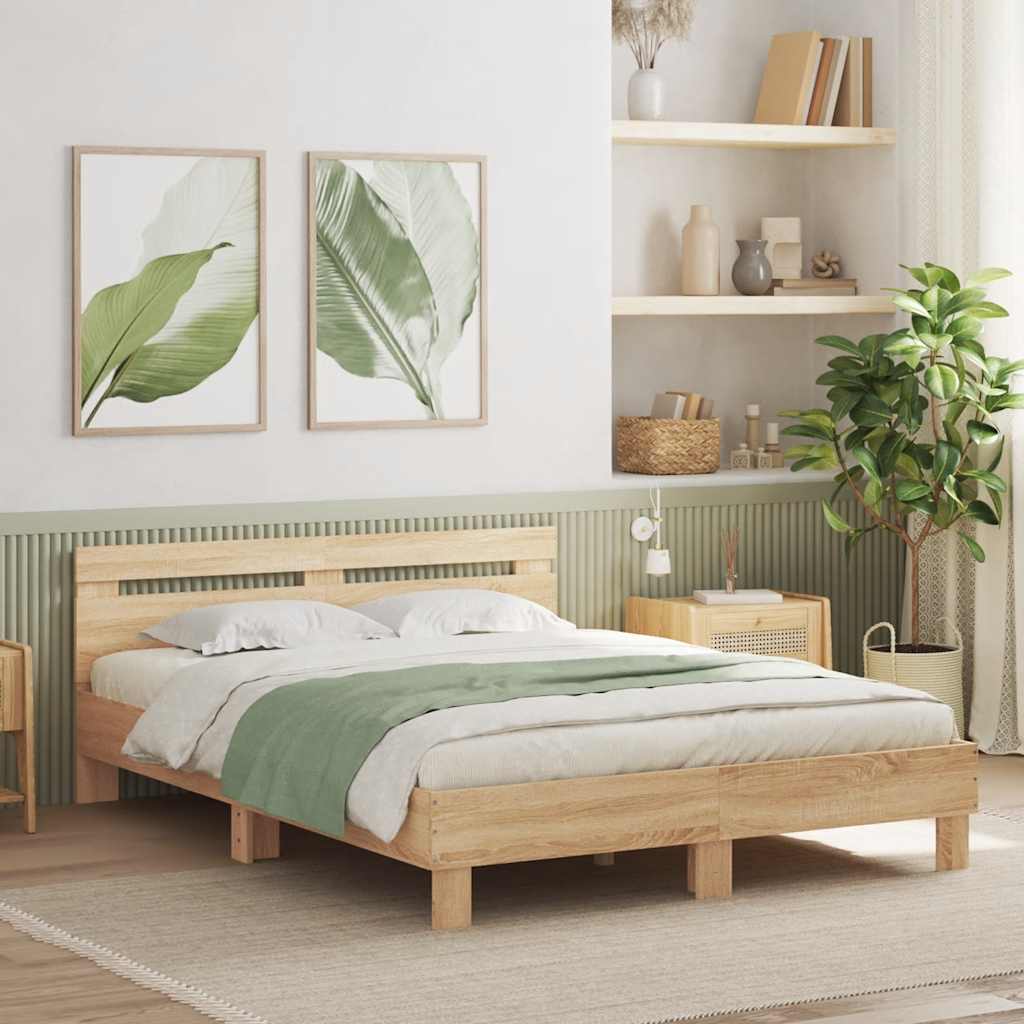 Bed Frame with LED without Mattress Sonoma Oak 140 x 200 cm