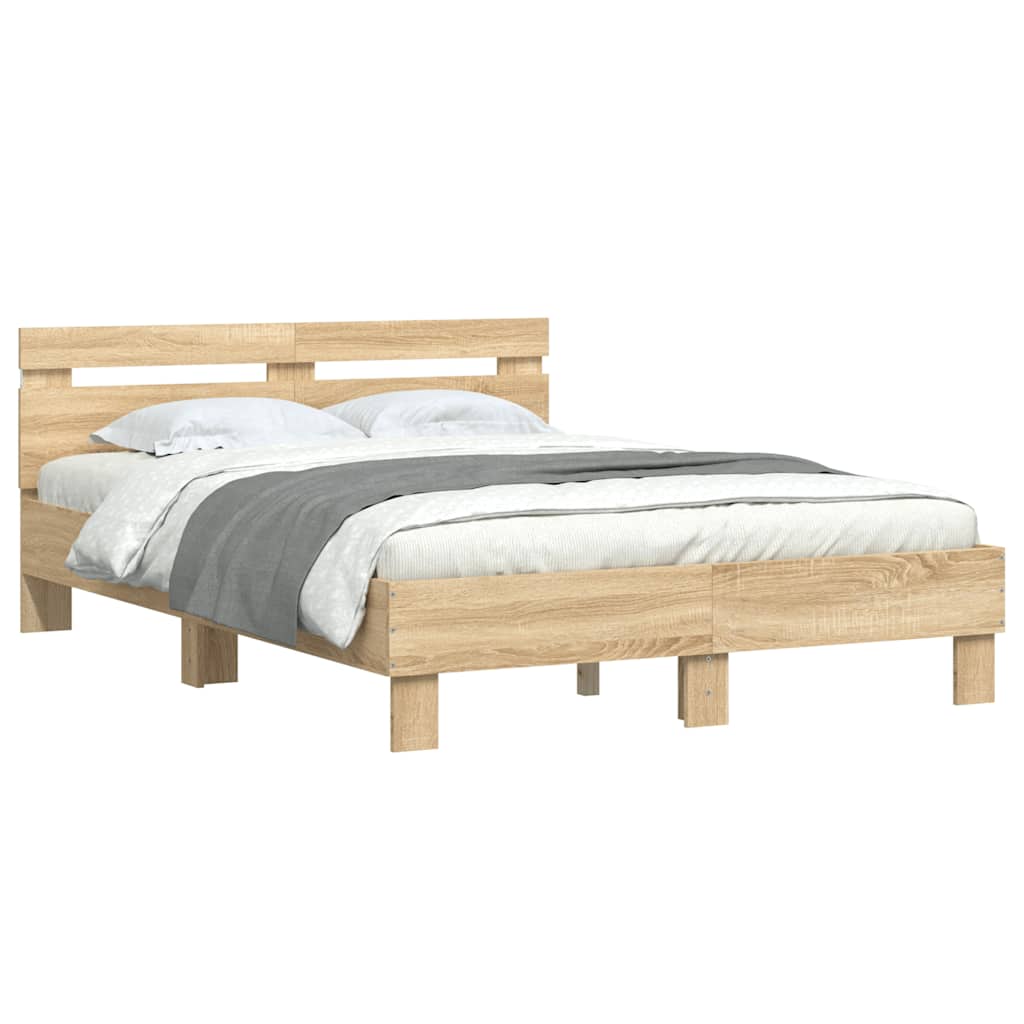 Bed Frame with LED without Mattress Sonoma Oak 120 x 190 cm
