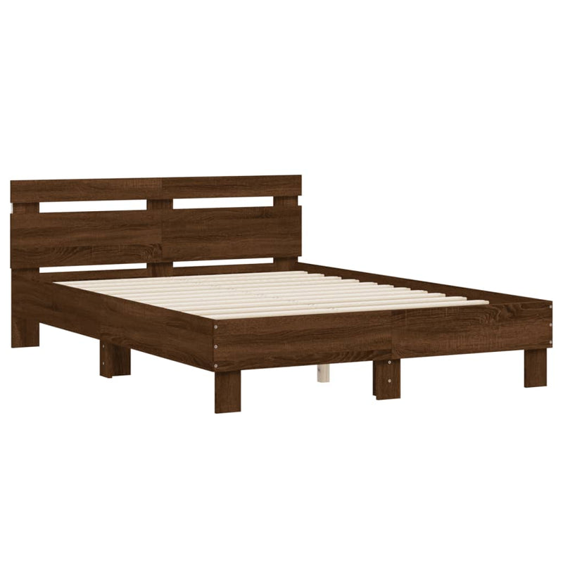 Bed Frame with Headboard and LED Brown Oak 120x190 cm Small Double