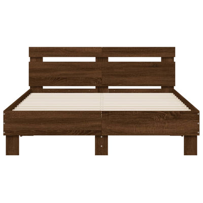 Bed Frame with Headboard and LED Brown Oak 120x190 cm Small Double