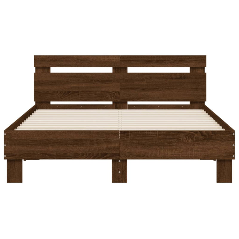 Bed Frame with Headboard and LED Brown Oak 120x190 cm Small Double