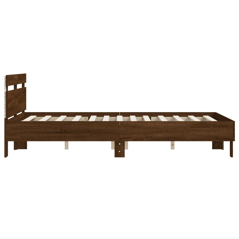 Bed Frame with Headboard and LED Brown Oak 120x190 cm Small Double