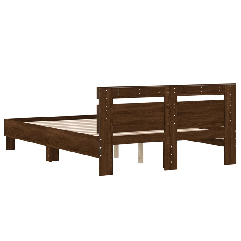 Bed Frame with Headboard and LED Brown Oak 120x190 cm Small Double