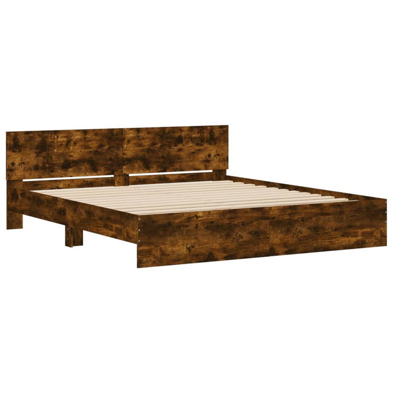 Bed Frame with Headboard and LED Smoked Oak 200x200 cm