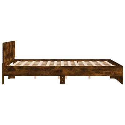 Bed Frame with Headboard and LED Smoked Oak 200x200 cm