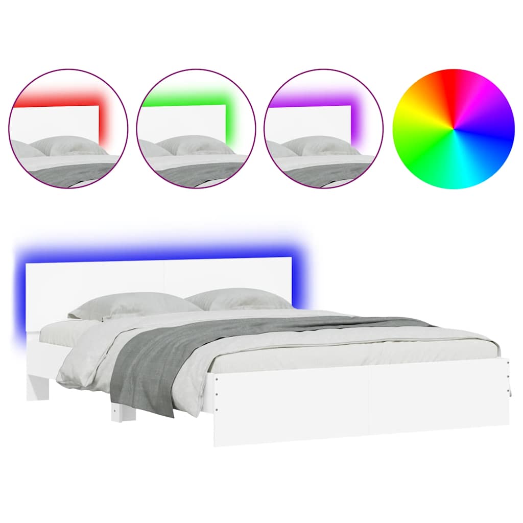 Bed Frame with Headboard and LED 150x200 cm White
