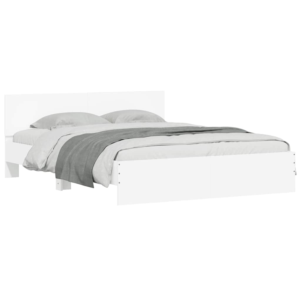 Bed Frame with Headboard and LED 150x200 cm White