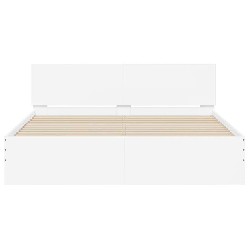 Bed Frame with Headboard and LED 150x200 cm White