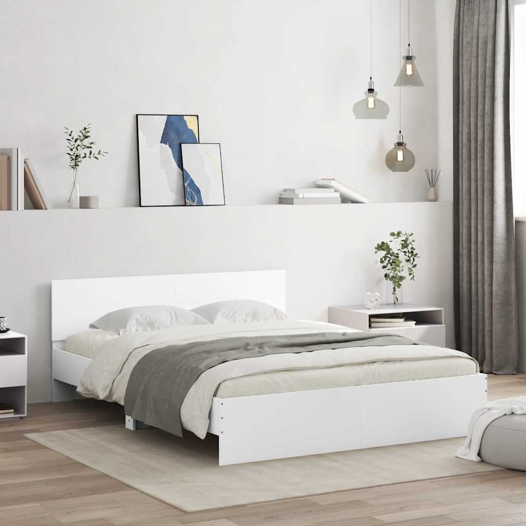 Bed Frame with Headboard and LED 150x200 cm White