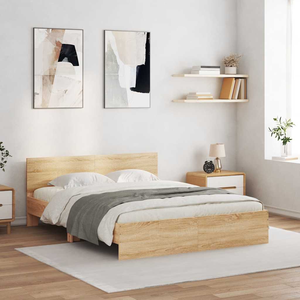 Bed Frame with Headboard and LED 150x200 cm Sonoma oak