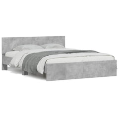 Bed Frame with Headboard and LED 150x200 cm Concrete grey