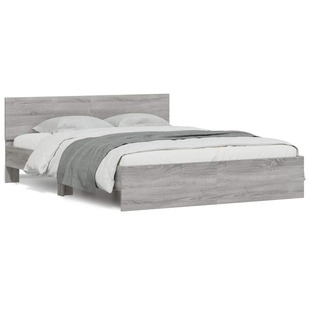 Bed Frame with Headboard and LED 150x200 cm Grey sonoma
